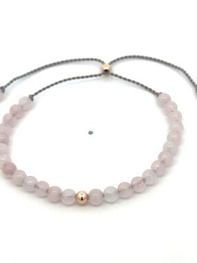 14k Solid Gold 4mm Natural Gemstones Rose Quartz Adjustable Slider Bracelet 5-9"